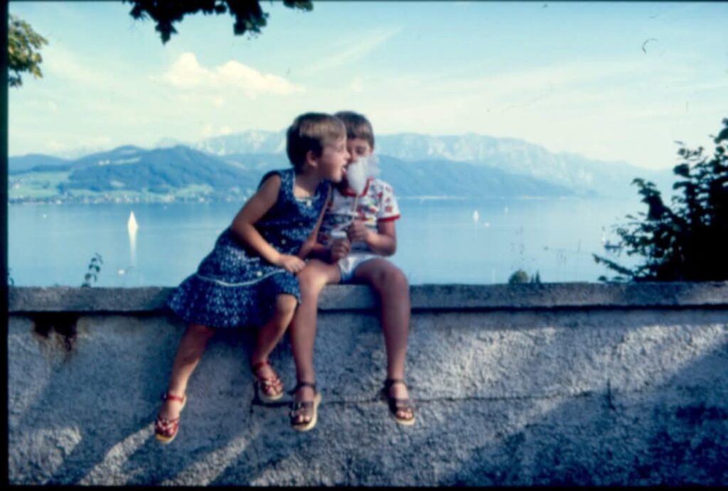 Martina and Ross, Jr., enjoy cotton candy in Austria days after liberation.