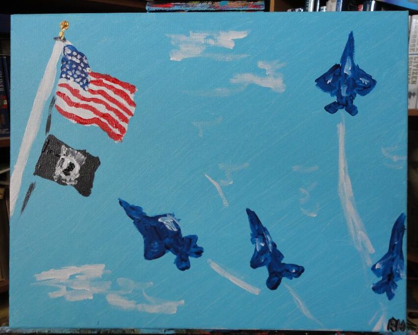 “Raptors flying ‘Missing Man’” - a painting by Ross Hedvicek.