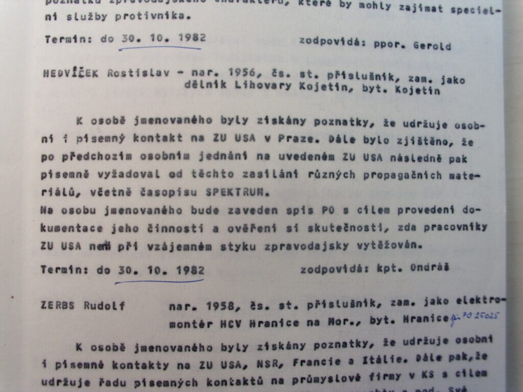 StB report of one of Ross Hedvicek’s many interrogations at the hands of the Czechoslovakian Secret Police.