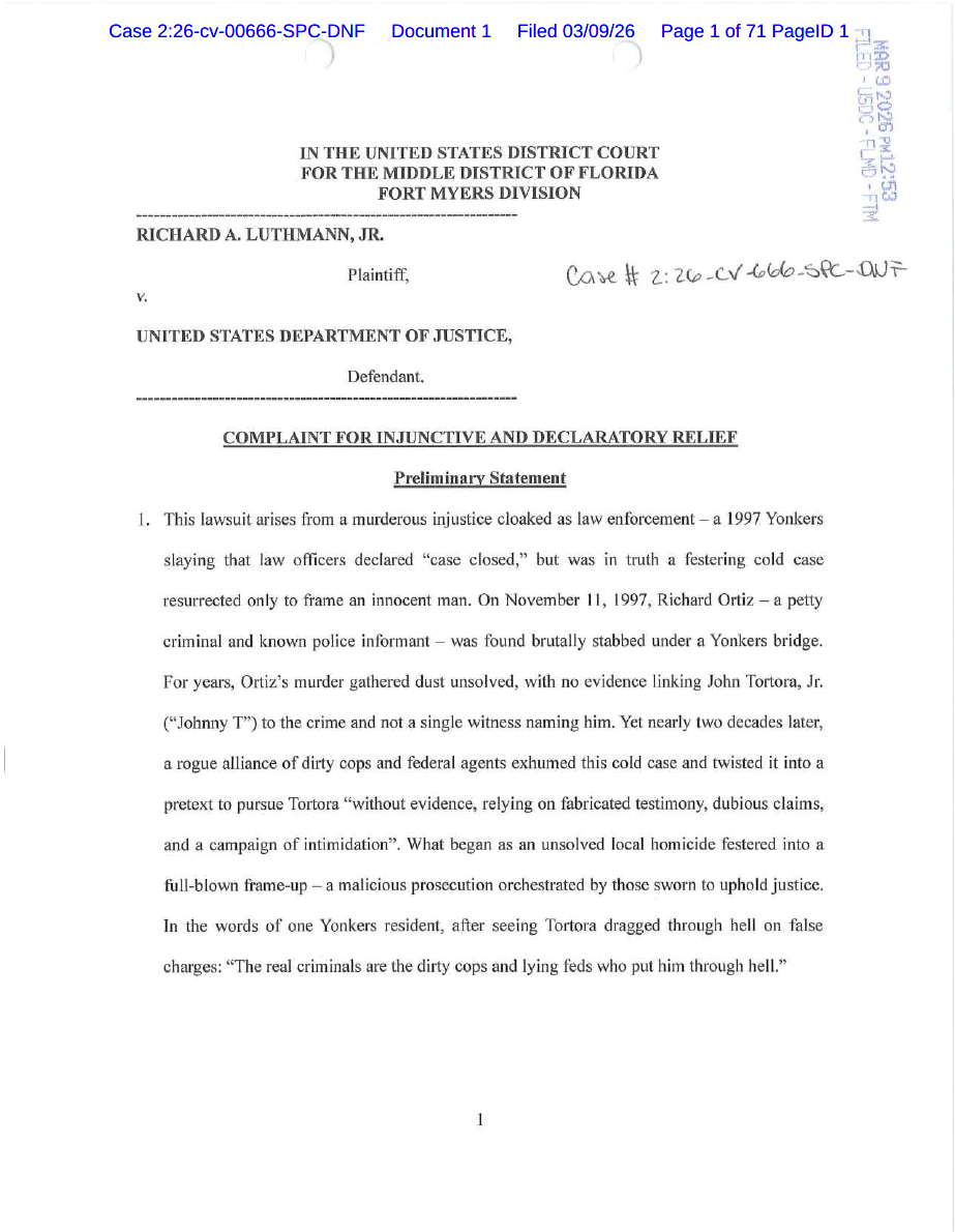 Comey Exposed in FOIA Case: Florida lawsuit targets government vendetta in Yonkers murder case involving John “Johnny T” Tortora.