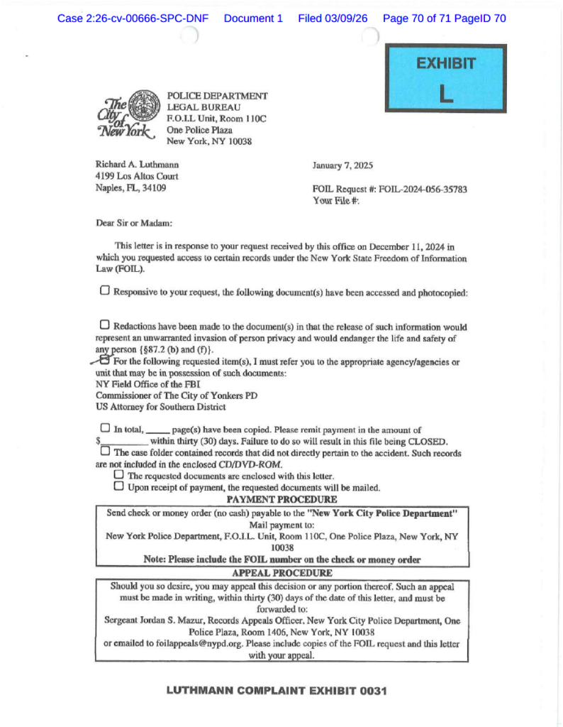 Trump’s DOJ is Protecting Comey: Luthmann’s Fort Myers FOIA legally demands Comey records tied to Johnny T Tortora and the Ortiz murder.
