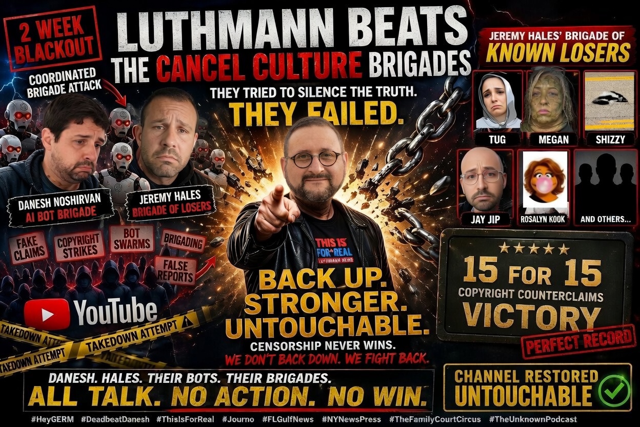 Hales Admits Danesh Collaboration: Luthmann returns after YouTube takedown, wins 15 copyright disputes, and signals legal escalation.