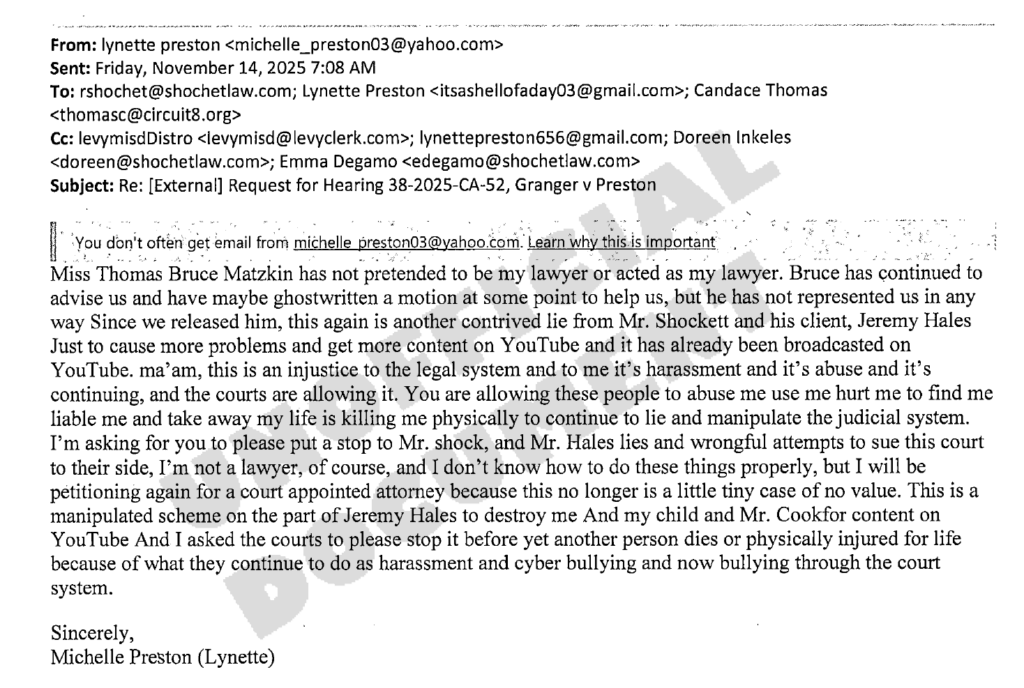November 14, 2025 Email - Michelle Preston