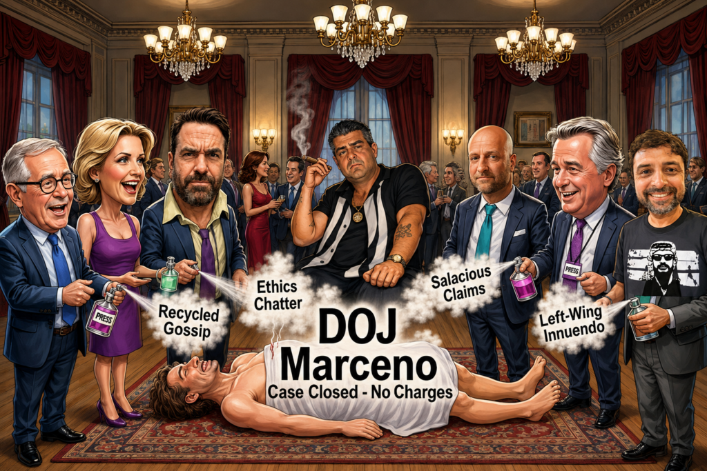 The Marceno Smear: DOJ closed the Marceno case. Now critics recycle gossip, grudges, and innuendo as scandal. The smear was always the story.