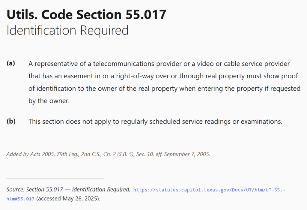 Texas Utilities Code § 55.017