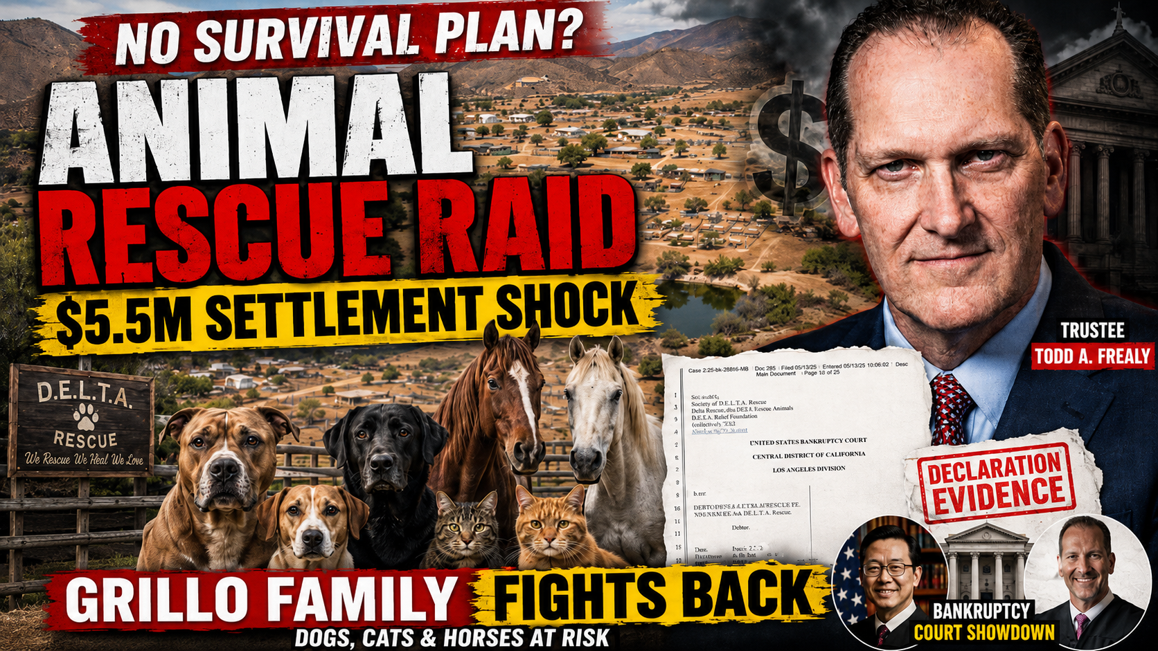 Animal Rescue Raid: Fight erupts as Erica Grillo warns Trustee Todd Frealy’s $5.5M settlement could endanger DELTA sanctuary animals.