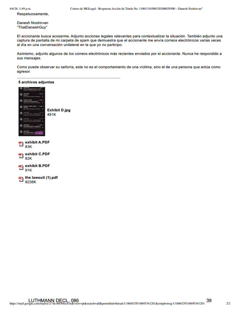Danesh Email to Colombian Judges 2