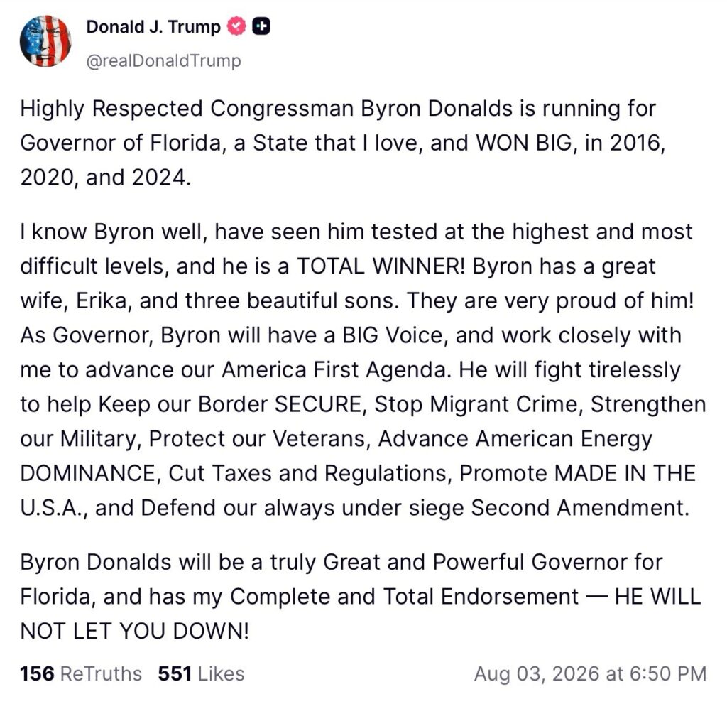 Byron Donalds Built a Movement earning Florida’s GOP nomination. James Fishback chose smears, the gutter, and a road toward political ashes.